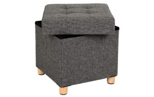 Songmics Hocker mit Stauraum, Grau 38 x 38 x 40 cm, Traglast 300kg,Leinenstoff
