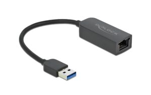 Delock USB3.2 Gen1 Typ-A zu LAN Adapter 0,1/1/2.5Gbps, schwarz, 16cm Kabel, Kompakt