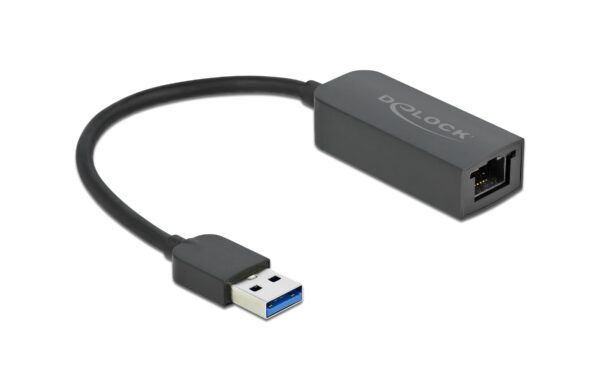 Delock USB3.2 Gen1 Typ-A zu LAN Adapter 0,1/1/2.5Gbps, schwarz, 16cm Kabel, Kompakt