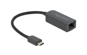 Delock USB3.2 Gen1 Typ-C zu LAN Adapter 0,1/1/2.5Gbps, schwarz, 16cm Kabel, Kompakt