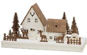 Konstsmide LED Holzsilhouette Waldhäuser 6 warm weisse Dioden, 6h Timer