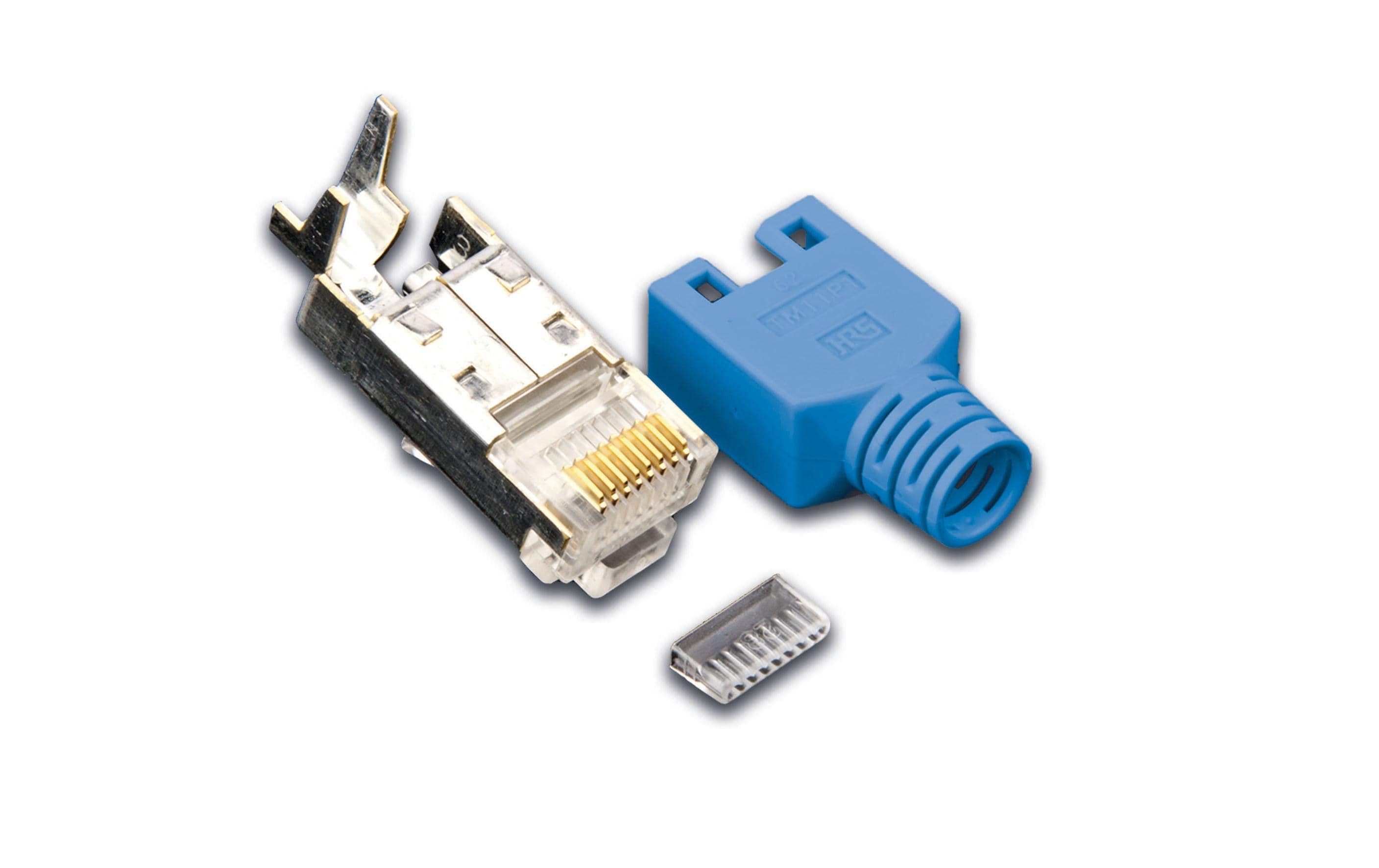 Hirose Stecker TM11, 50er Pack, KAT5e inkl. Knickschutztülle, blau
