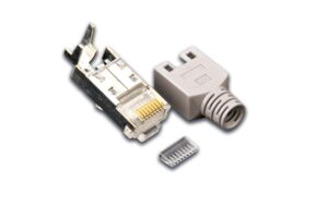 Hirose Stecker TM11, 50er Pack, KAT5e inkl. Knickschutztülle, grau