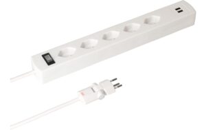 Max Hauri Steckerleiste SafetyLine ClipClap USB A, 5xT13, weiss, Kombi-Überstromschutz