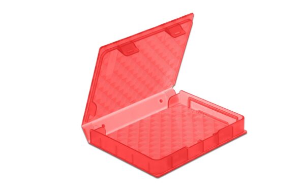 Delock Schutzbox für 2.5 HDD/SSD Anschluss für SATA, Farbe: Rot/Transparent