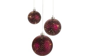 STT LED Glamour Ball Set bordeaux indoor, 3Stück, D15/12/10cm