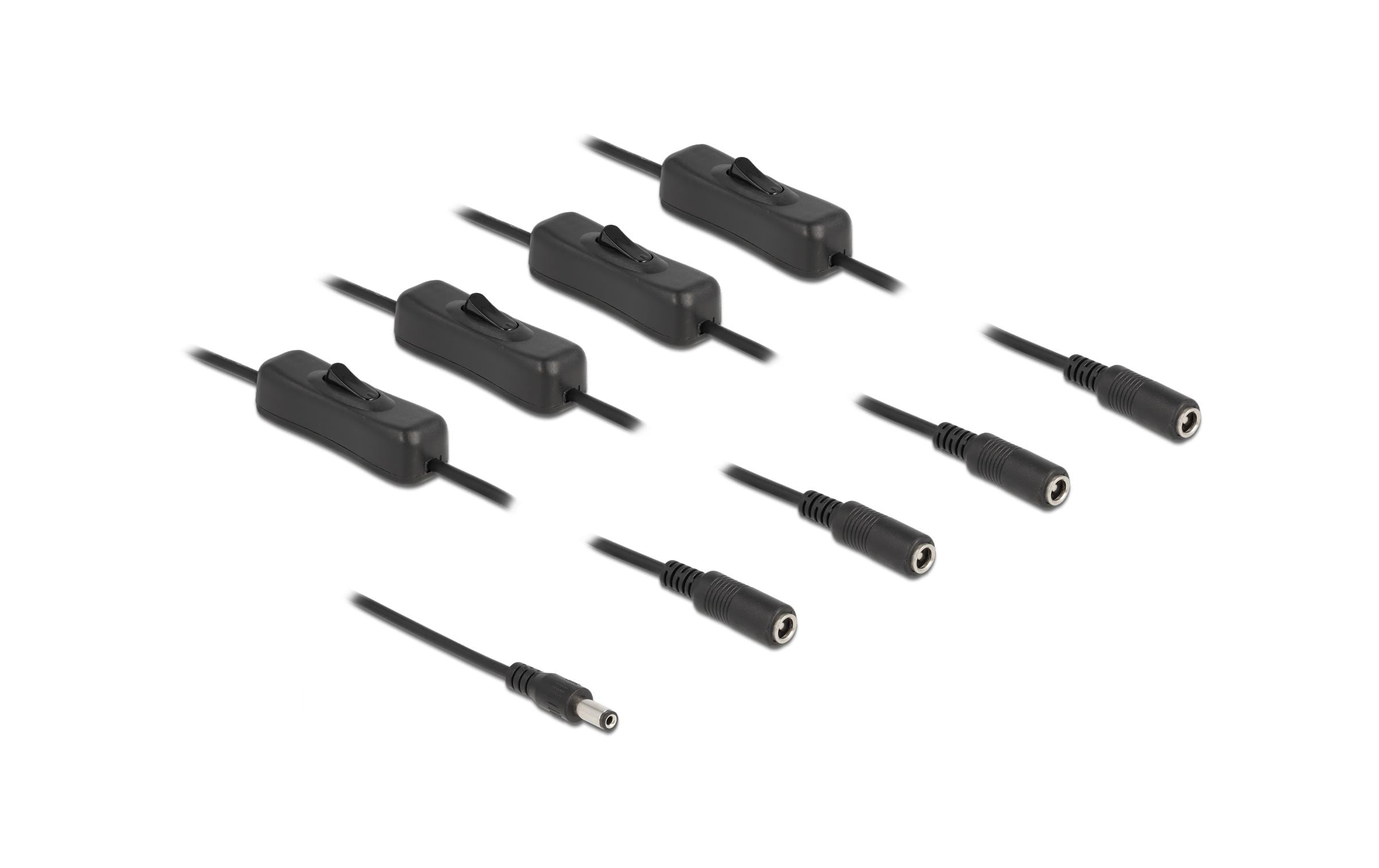 1198609 - Mediatech Delock DC 5.5x2.1mm Stecker zu 4x DC Buchse Mit Schalter,1m,Schwarz