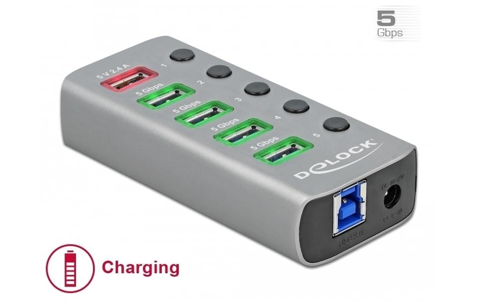 1201231_1 - Mediatech Delock externer USB 3.0 Hub 4-Ports mit Schalter, Schnellladung