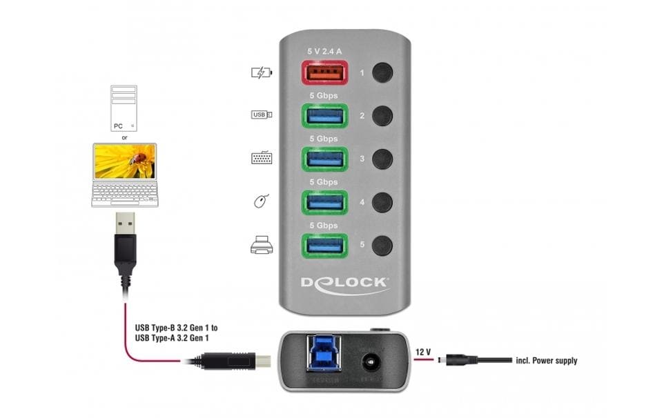 1201231_3 - Mediatech Delock externer USB 3.0 Hub 4-Ports mit Schalter, Schnellladung