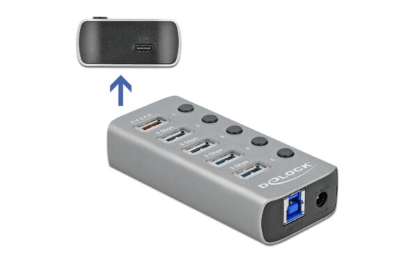 1201232_2 - Mediatech Delock externer USB 3.0 Hub 4-Ports, PD mit Schalter, Beleuchtung, PD, USB-C