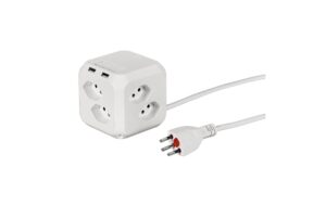 1212068 - Mediatech Steffen CUBE mit 2x USB-A 2.4A weiss 8x T13, 1.5m Zuleitung, mit Klebeband kaufen Schweiz | Mediatech.ch