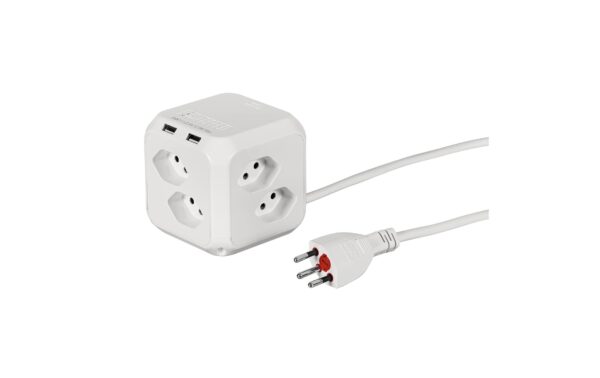 Steffen CUBE mit 2x USB-A 2.4A weiss 8x T13, 1.5m Zuleitung, mit Klebeband kaufen Schweiz | Mediatech.ch