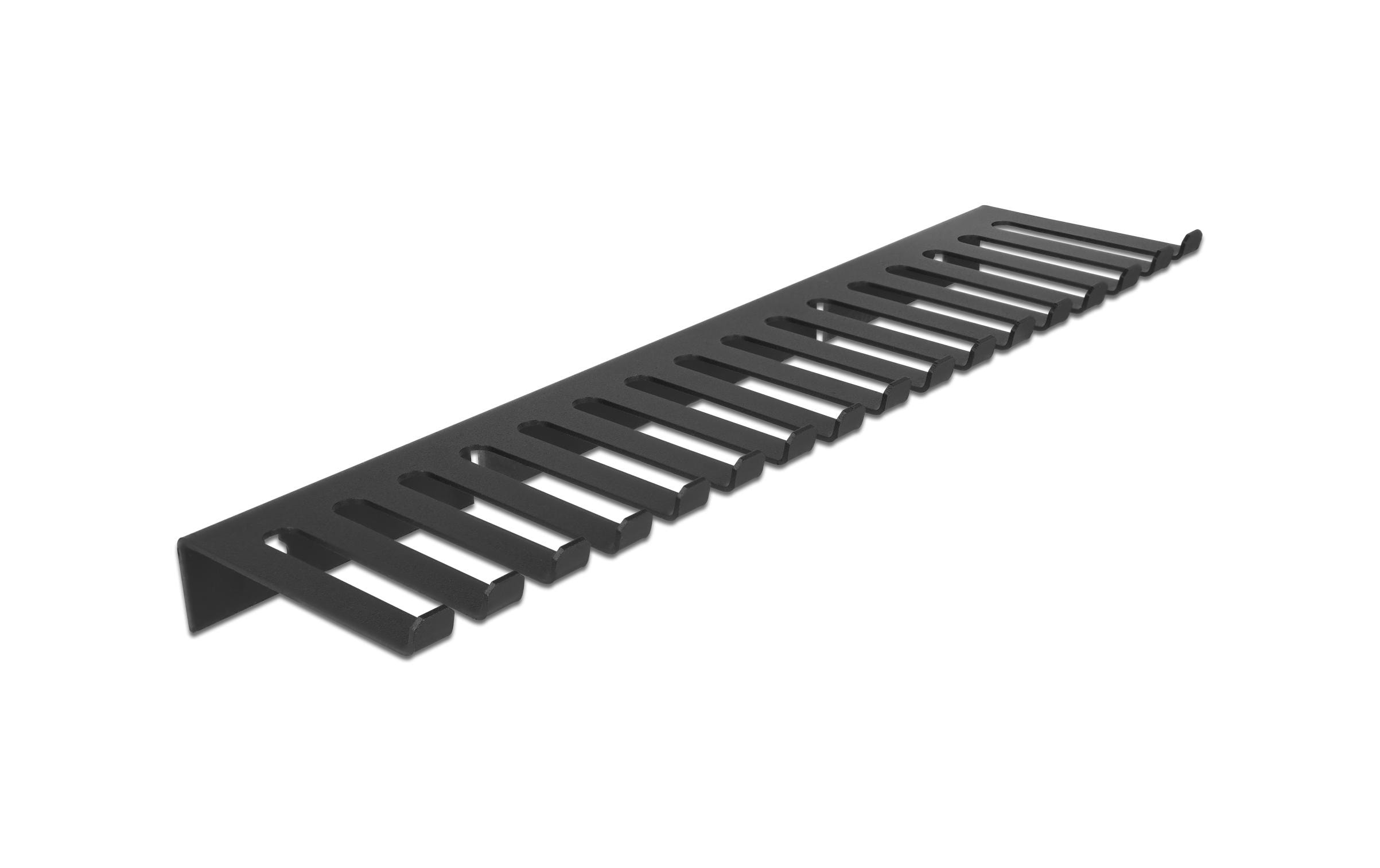 1214916 - Mediatech Delock Kabelhalterung 325x90mm, Schwarz Kabelkamm zur Wandmontage