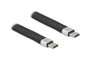 Delock USB3.2 Gen2 Flachbandkabel, C-C 10Gbps,13cm,E-Marker Farbe: Silber/Schwarz