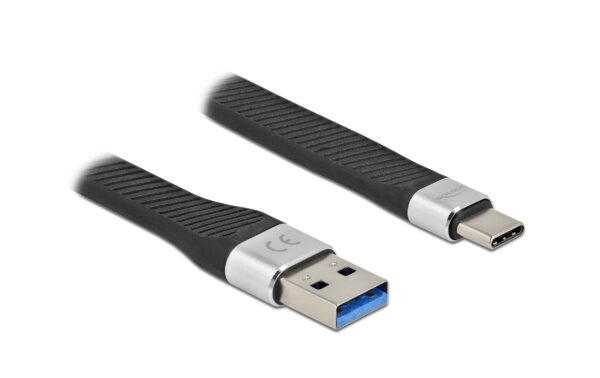 1225830 - Mediatech Delock USB3.2 Gen1 Flachbandkabel, A-C 5Gbps,14cm, Farbe: Silber/Schwarz