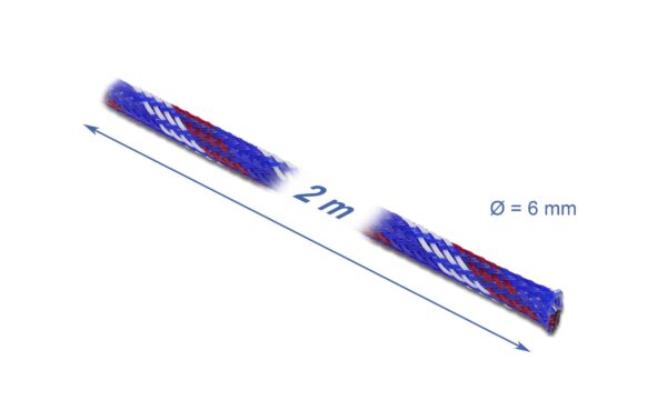 Delock Geflechtskabelschlauch, 2mx6mm dehnbar,schneidbar, Farbe: Blau/Rot/Weiss