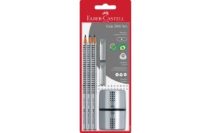 Faber-Castell Bleistift Grip 2001 Set B Härte:B, 3 Bleistifte, 2 Radierer,1 Spitzer