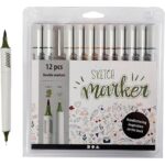 Creativ Company Fasermaler Sketch Marker 12 Stück, Strickstärke 1 + 2-5 mm