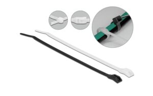 Delock Kabelbinder 370x7.6 100 Stk. Mit flachem Kopf, Schwarz/Transparent