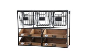 Chic Antique Wandregal mit Schubladen 50.5x71.5x1cm (HxLxB), Eisen, Fichte, Keramik