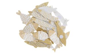 Rico Design Sticker Holz  Fische gold/weiss 24 Stk., 35mm x 16mm - 45mm x H 14mm