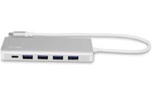 LMP USB-C Hub, 4xUSB-A, 3xUSB-C, Silber Aluminium, Ladefunktion, extern Netzteil