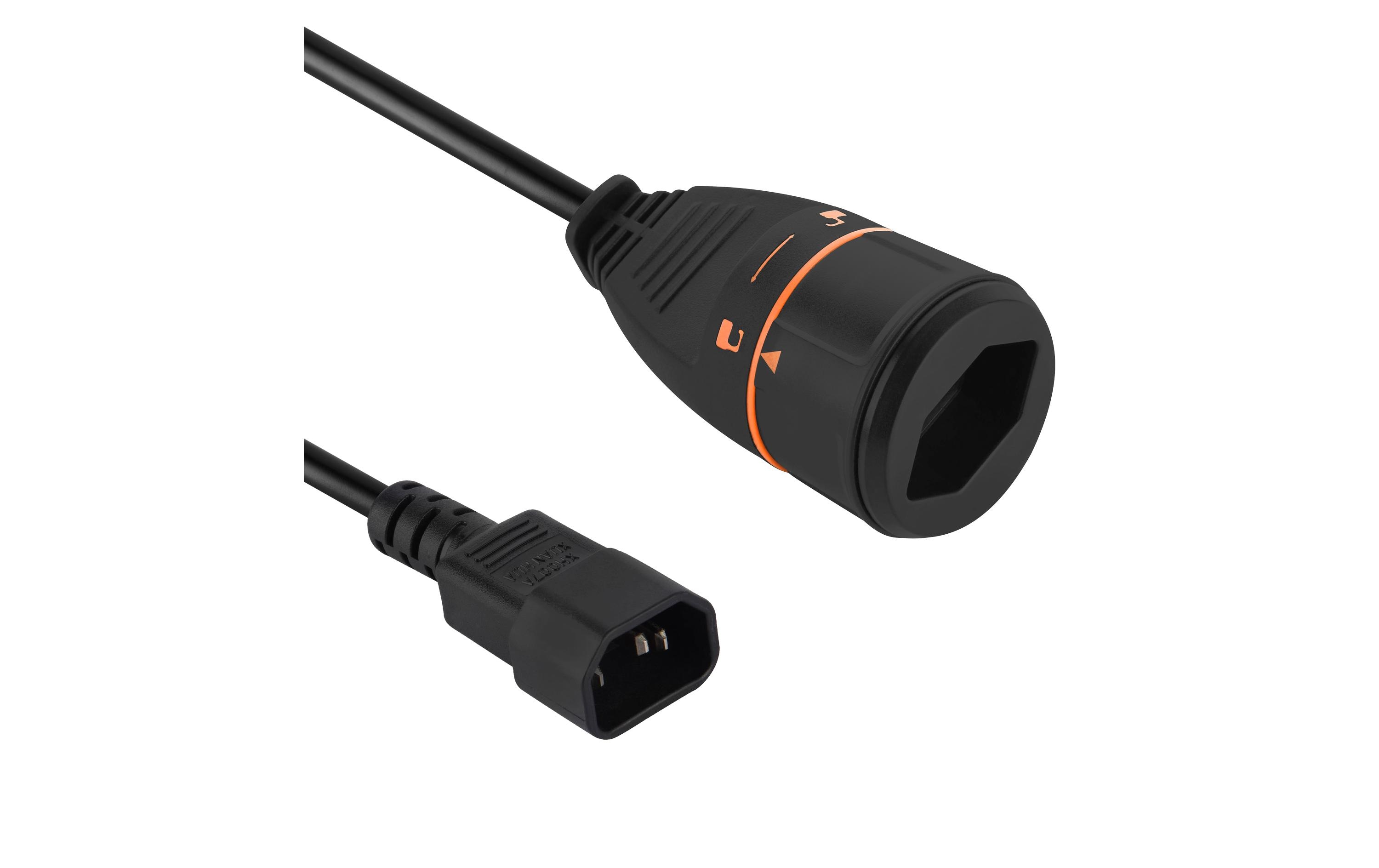 1241199 - Mediatech LOCKXTEND Verlängerungs-Netzkabel 1.4 m C14/T13 LOCK 3x1mm2, schwarz kaufen | Mediatech.ch