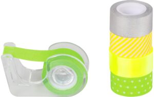 Heyda Washi Tape Neon Akzente Grün 5 Rollen à 3m x 12 mm im Dispenser