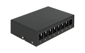 Delock Keystone Leergehäuse: 8 Port,schwarz für Keystone Modul, Wand/Din-Rail Montage