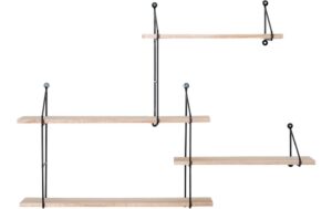 House Nordic Wandregal Harlem mit 4 Ablagen, Edelstahl und Holz