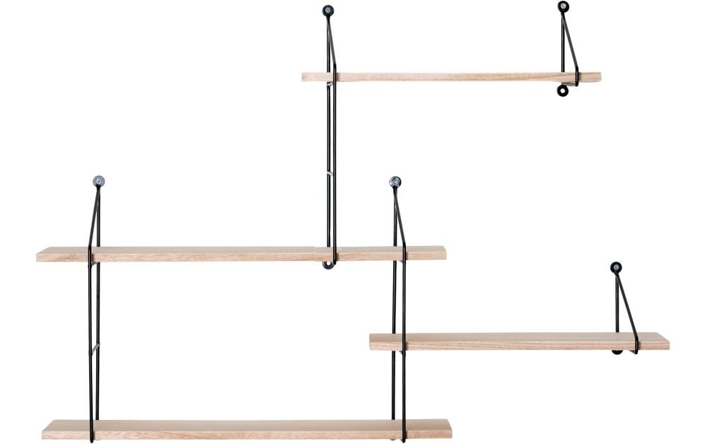 1249661 - Mediatech House Nordic Wandregal Harlem mit 4 Ablagen, Edelstahl und Holz