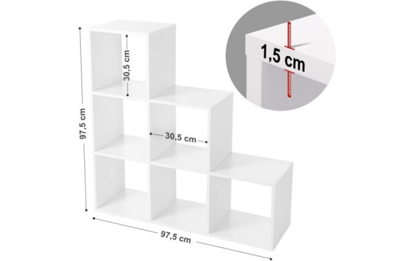 1251469_3 - Mediatech Vasagle Regal, Weiss, Spanplatte, 6 Fächer 97.5 x 97.5 x 29 cm (BxHxT)