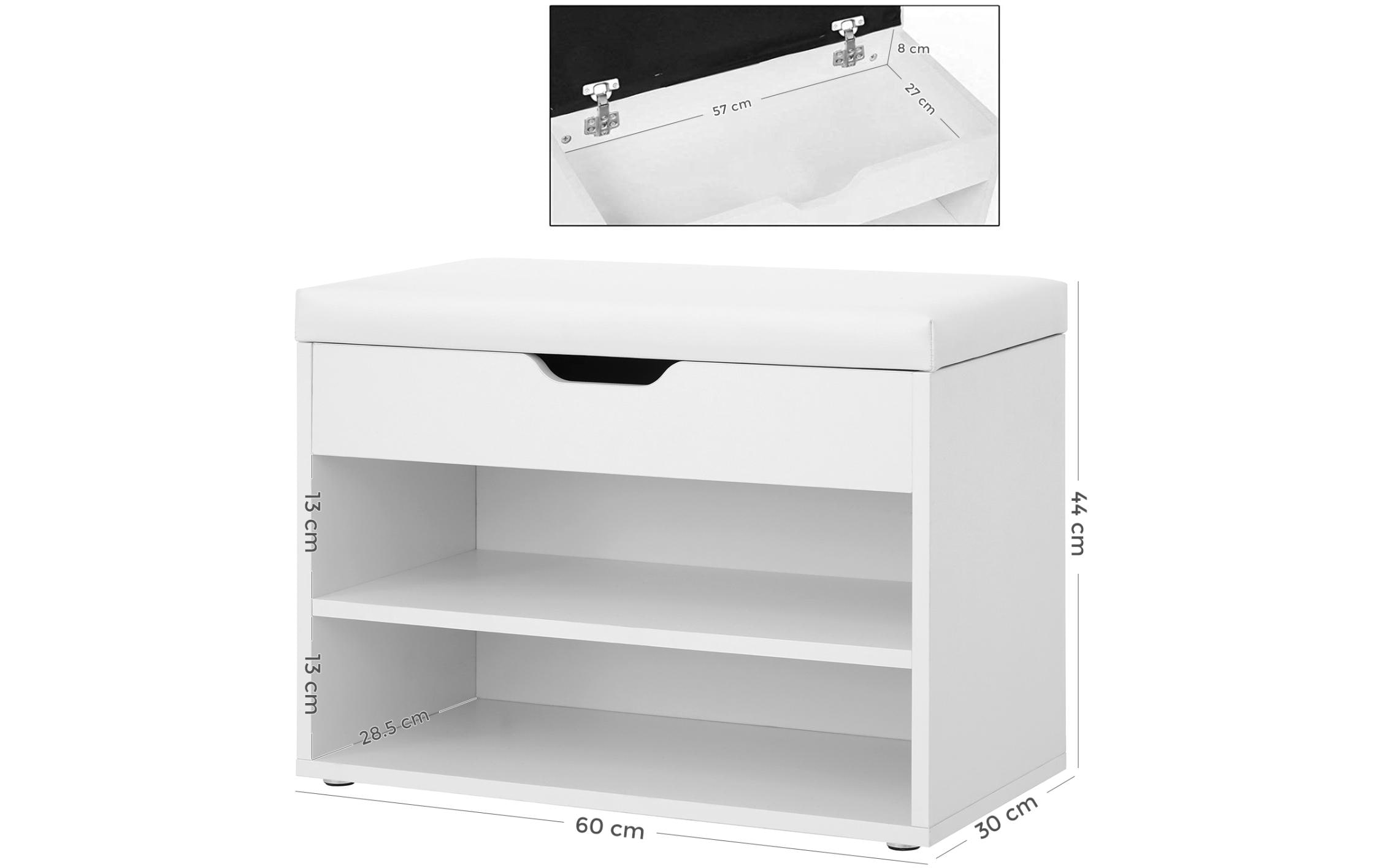 1251503_2 - Mediatech Vasagle Schuhschrank gepolster, Weiss, 60 x 30 x 44 cm (BxTxH), Tragslast: 150 kg