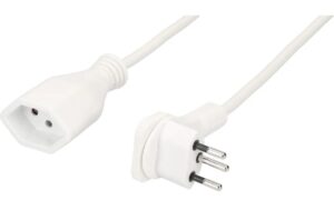 Kunststoff-Verlängerungskabel, 5m, weiss 3-polig, T12/T13, Flachstecker angespritzt