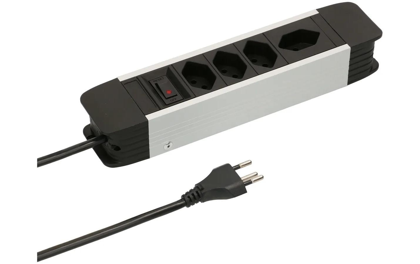 Max Hauri MH ALU Steckdosenleiste 4xT13, mit Schalter, sz/alu, 2m Kabel kaufen | Mediatech.ch