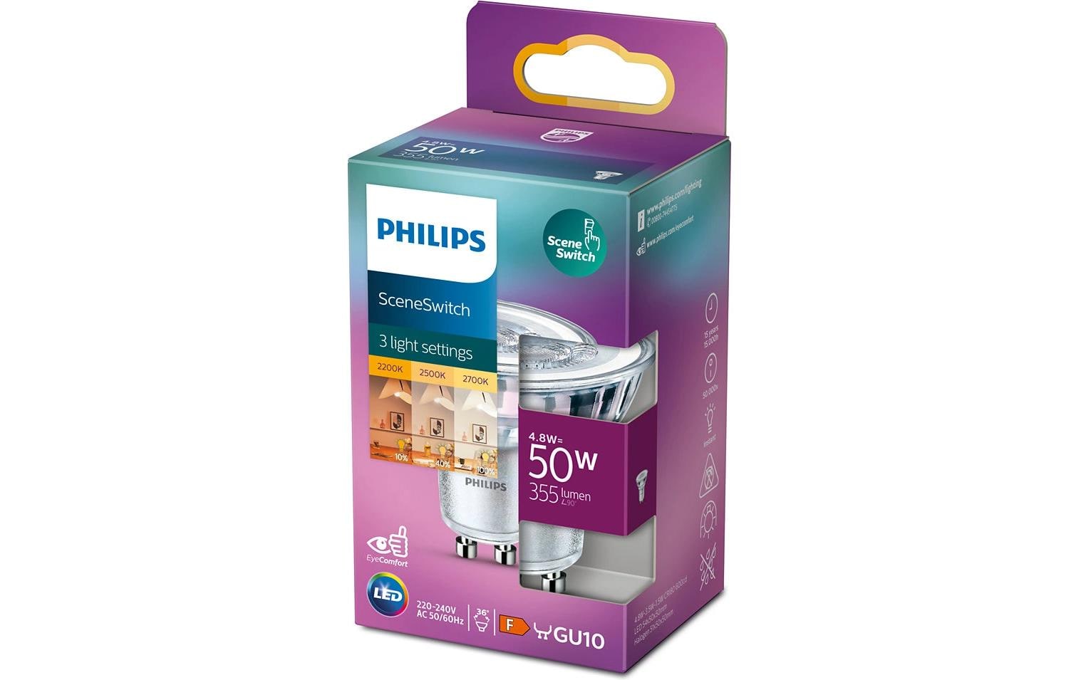 1257374_1 - Mediatech Philips LED Lampe 1.5-3.5-5W (50W) GU10, MR16, 345-140-35lm, 2700/2500/2200K