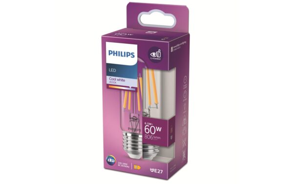 Philips LED Lampe 6.5W (60W) E27, T30, 4000K, kaltweiss