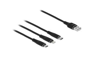 Delock USB Ladekabel 3 in 1 Lightning, 30cm Micro USB/ USB Type-C, schwarz