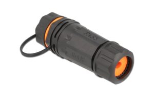 Delock Cat.6A mit Gehäuse&Verschlusskappe RJ45 zu RJ45 Buchse, wasserfest, orange
