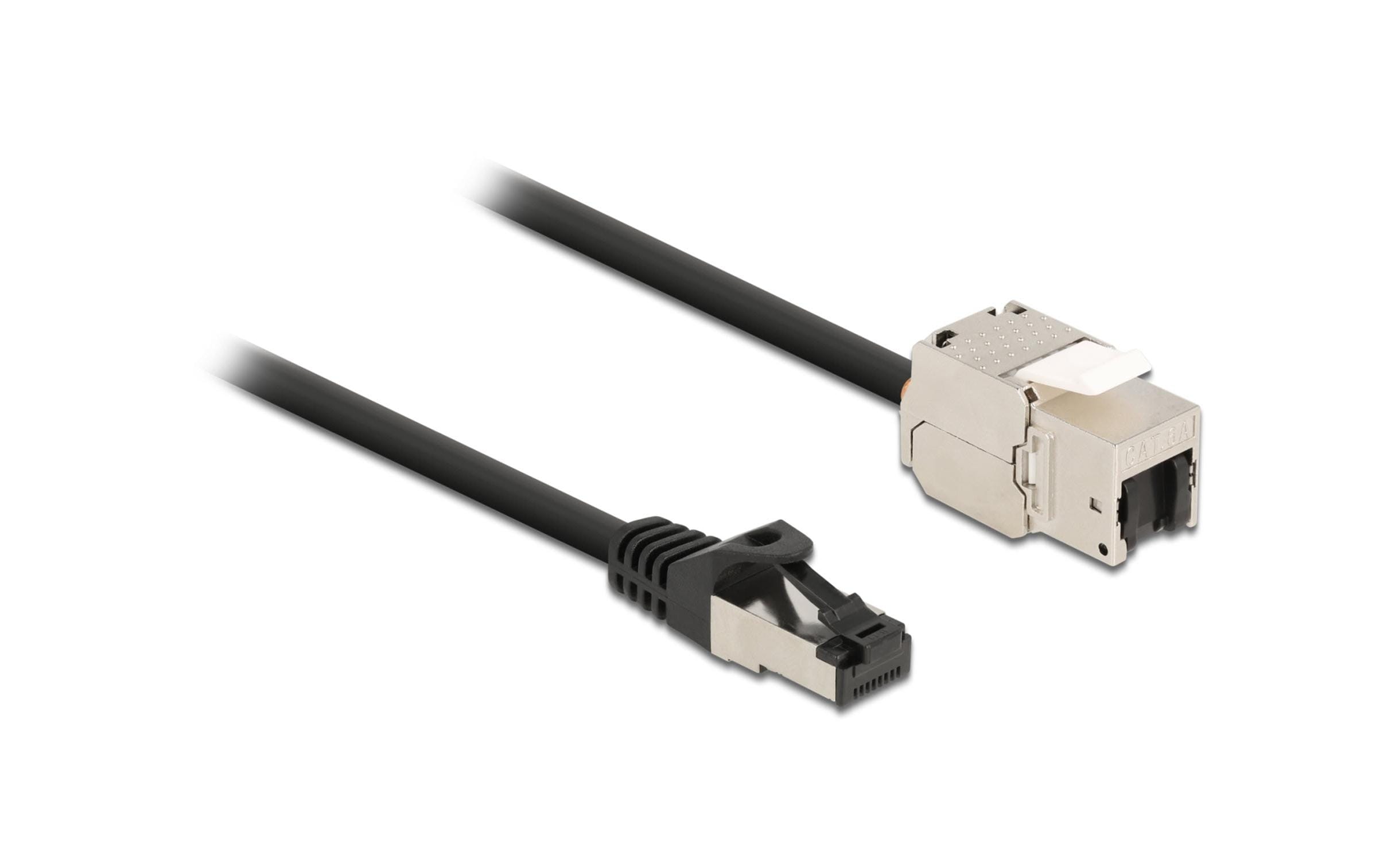 Delock Kabel RJ45 Stecker zu Keystone Modul Stecker zu RJ45 Buchse,Cat.6A,3m,schwarz