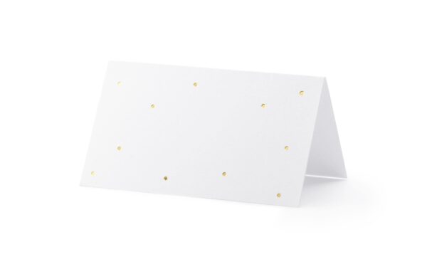 Partydeco Tischkarten Punkte weiss/gold, 9.5 x 5.5 cm, 10 Stück