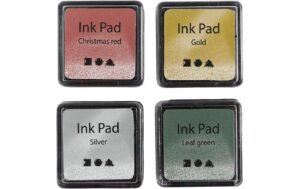 Creativ Company Stempelkissen Ink Pad 4 Stück, 3.5 x 3.5 cm, auch für Textilien
