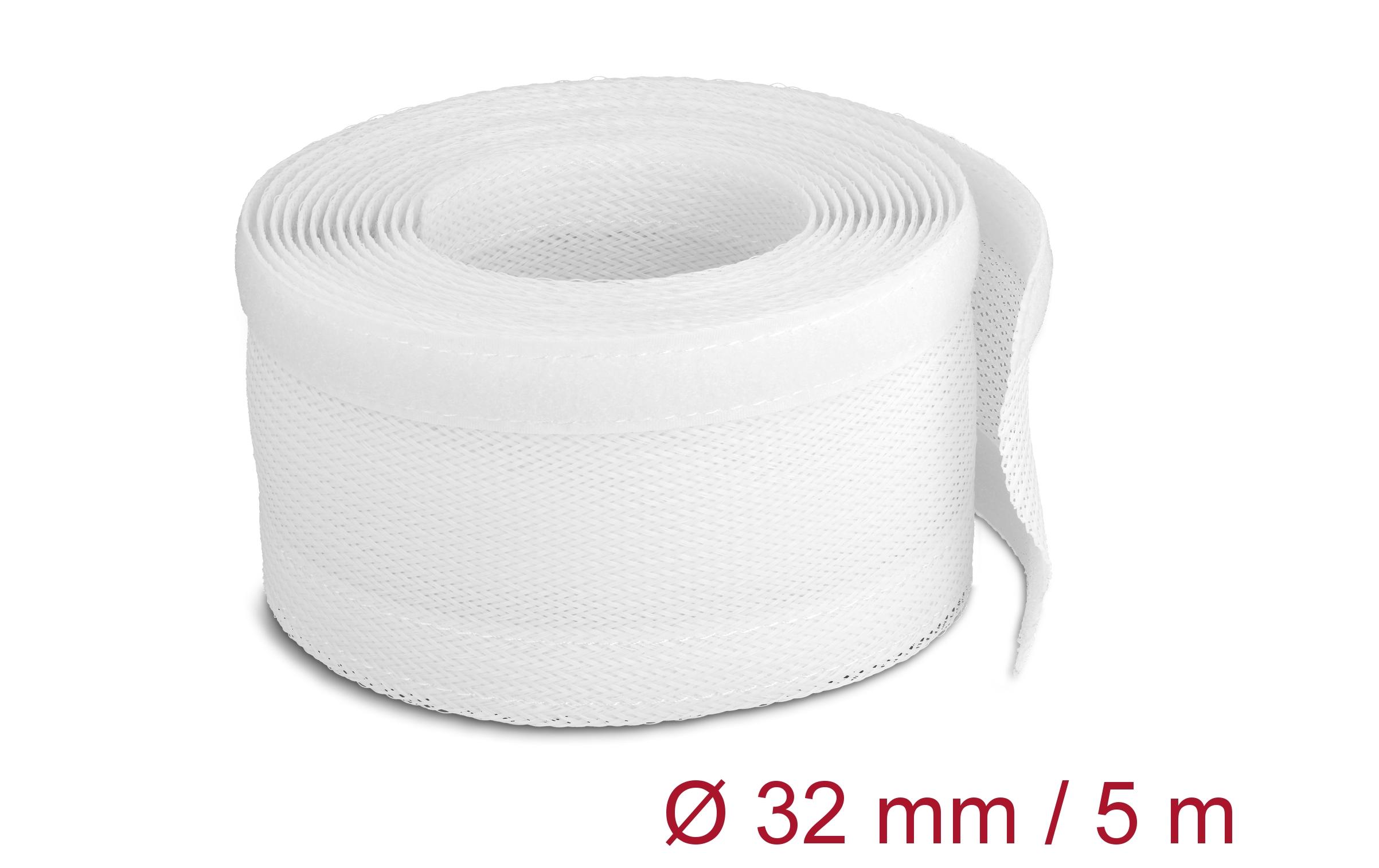 1300227_1 - Mediatech Delock Geflechtschlauch, 5mx32mm Klettverschluss, hitzebeständig, Weiss