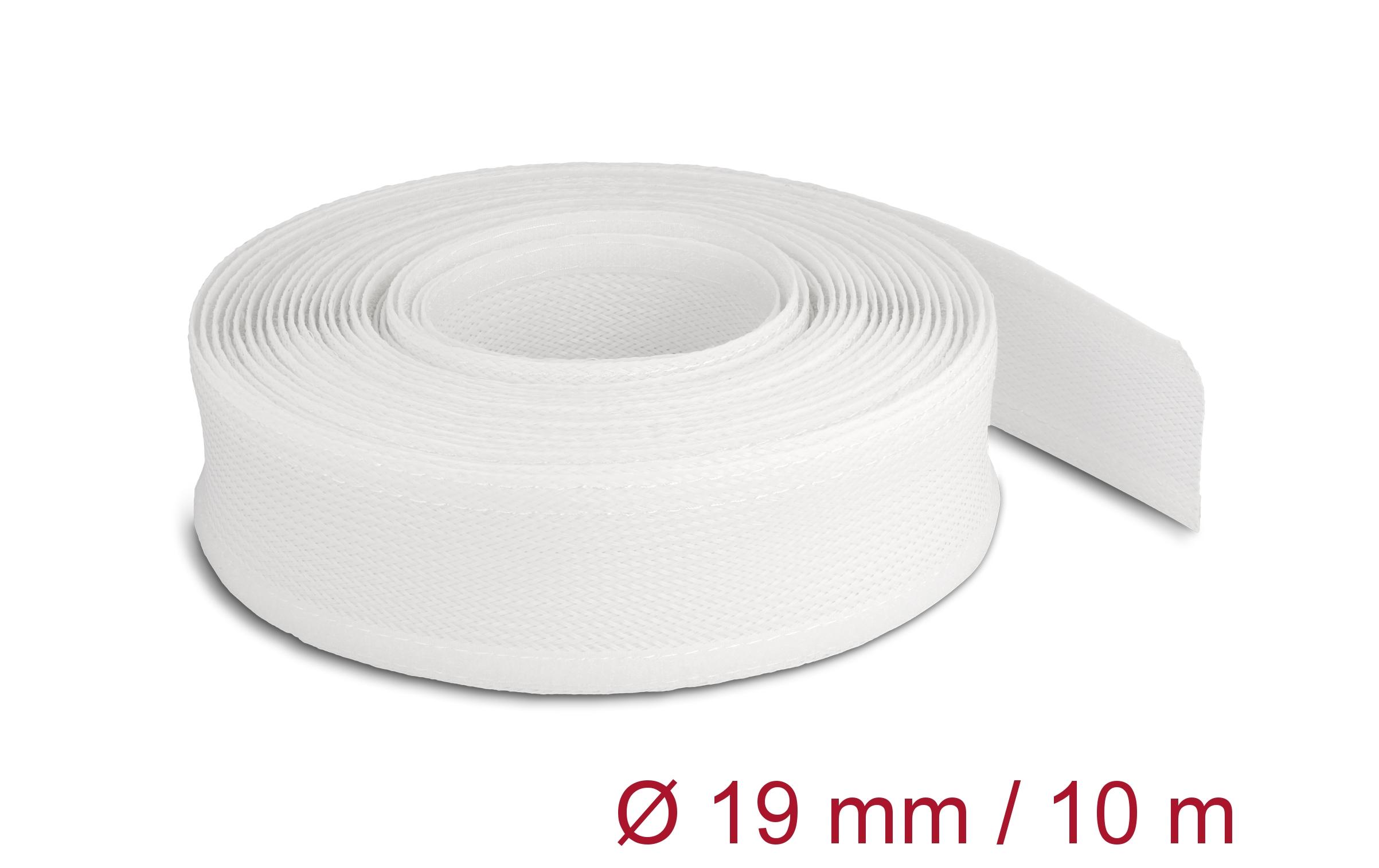 1300230_1 - Mediatech Delock Geflechtschlauch, 10mx19mm Klettverschluss, hitzebeständig, Weiss