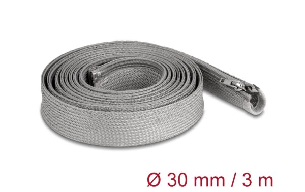 Delock Geflechtschlauch 3mx30mm Reissverschluss, hitzebeständig, Grau
