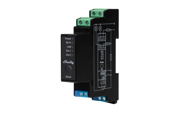 Shelly Pro 2PM LAN und WiFi-DIN-Rail Switch 2-fach Schaltaktor mit Leistungsmessung, BT