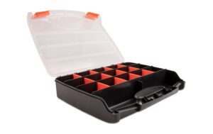 Delock Sortimentsbox mit 17 Fächern Orange/Schwarz, 320 x 255 x 60 mm