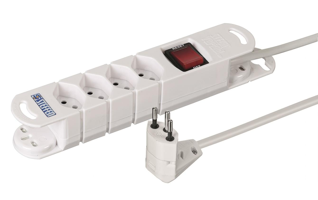 1309822 - Mediatech STEFFEN Steckerleiste VARIABL, 4xT13 Peachick Move, 3m Kabel, weiss, 320°