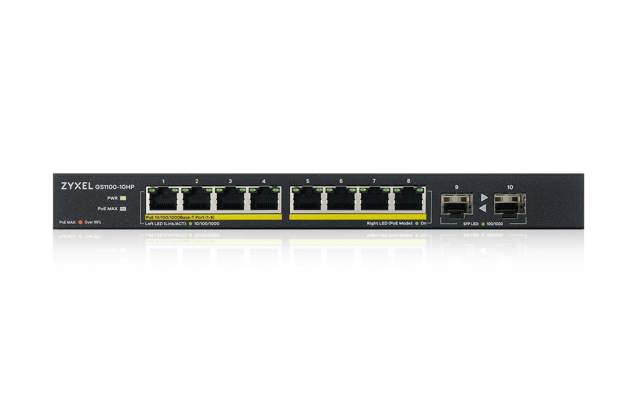 1322927_1 - Mediatech ZyXEL GS1100-10HP v2, 10Port-PoE+Switch 8xPoE+, max. 130 Watt,