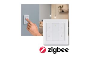 Paulmann Wandtaster On/Off/Dimmer ZigBee 2fach Wippe, Typ CR2025, Weiss/Kunststoff